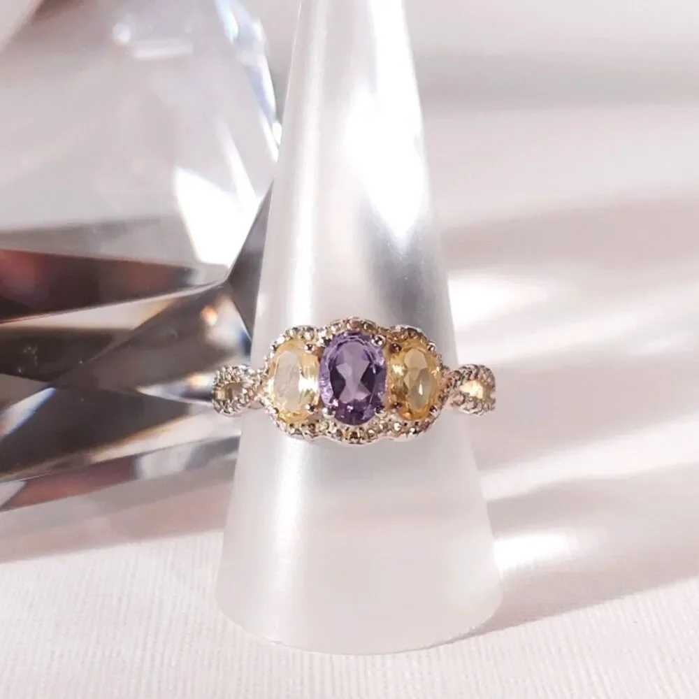 Amethyst and Citrine in Sterling Silver Size 8